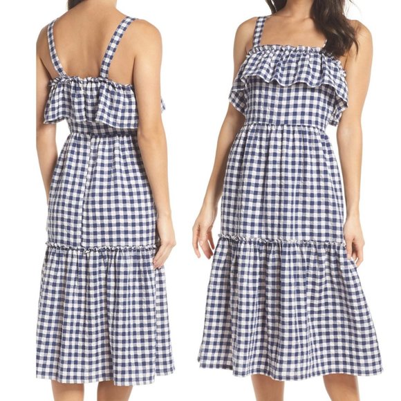 First Monday 100% Cotton Gingham Ruffle Midi Dress - Picture 2 of 8
